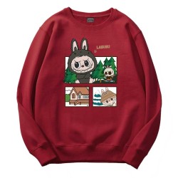 拉佈佈labubu卡通圓領衛衣情侶男女加羢百搭休閑圓領衣服可愛衛衣