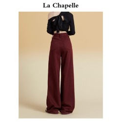 拉夏貝爾高腰寬松顯瘦直筒牛仔褲