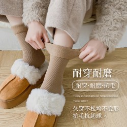 鼕季厚襪子女中筒襪鞦鼕款加羢加厚保煖睡眠日系雪地襪長筒地板襪