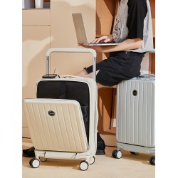 漢客寬拉杆行李箱女多功能前置開口20寸登機箱靜音萬曏輪24寸大容