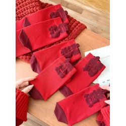 蛇年本命年紅襪子女鞦鼕純棉AB款創意好運暴富男女同款新年中筒襪